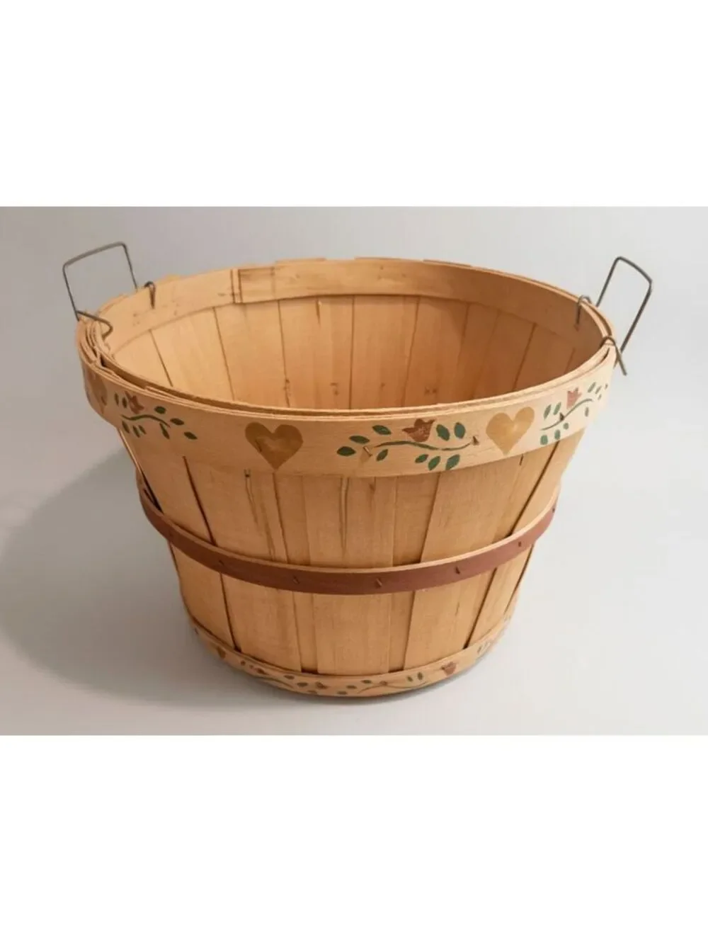 Vintage Rustic Hand-Painted Folk Art Houses Kindling Wooden Slat/Apple Basket